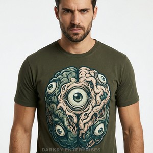 เสื้อยืดลายกราฟิกแบบกำหนดเองสำหรับผู้ชาย เสื้อยืดพิมพ์ลายโปสเตอร์วินเทจ ผู้ผลิตเสื้อยืดผ้าฝ้ายสีเทาเข้ม ขายส่งเสื้อยืดสไตล์เรโทรสยองขวัญ - Product Image 2