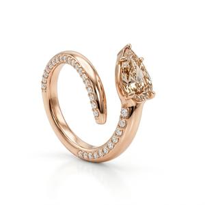 Anillo de compromiso de oro amarillo con diamante talla pera de 1.5 ct, diamante cultivado en laboratorio, oro puro de 14K/18K, diseño único de serpiente envolvente, anillo abierto tipo bypass - Product Image 6