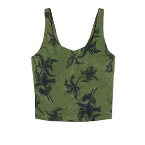 Top de Punto con Estampado Floral Verde para Mujer, Cuello Redondo, Estilo Casual, Transpirable, de Spandex y Poliéster, Corto - Product Image 1