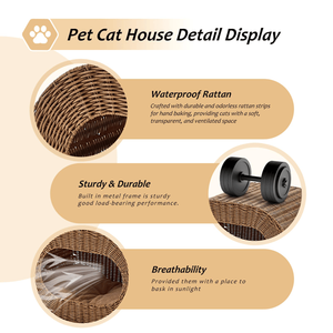 บ้านแมวแบบถักมือสำหรับใช้ในบ้าน แข็งแรง ทนทาน เหมาะสำหรับแมวหลายตัว พร้อมเสื่อสองด้านสำหรับทุกฤดู - Product Image 2