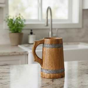Chope à bière en bois artisanale, style Viking rustique, cadeau pour témoin de mariage, cadeau pour papa, tasse médiévale en bois - Product Image 4