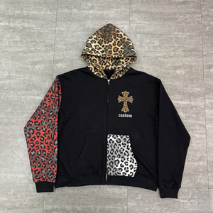 Custom Clothing Manufacturers French Terry Cotton 500gsm Heavyweight DTG <b>Print</b> <b>Leopard</b> <b>Print</b> Block Cropped <b>Hoodie</b> - Product Image 2