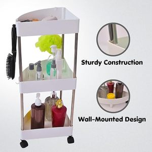 Three-Layer Corner Storage Rack With <b>Wheels</b> For Kitchen Food Organization <b>Plastic</b> Minimalist Design - Product Image 2