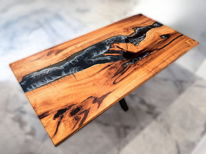 Table de salon et table à manger de luxe en résine époxy faite à la main, table rivière en bois massif, table à manger moderne en bois et résine époxy - Product Image 6