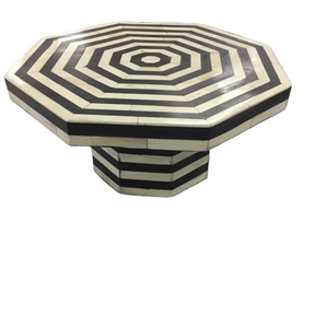 Elegante soporte octogonal para pasteles con incrustaciones de hueso blanco y negro, cortador de pasteles ecológico hecho a mano sostenible, vajilla de exhibición comercial - Product Image 2