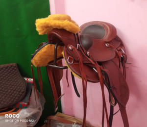 Prix d'usine Western Barrel Selle de cheval en cuir Baril Racing Trail Selle de cheval équestre Tack - Product Image 6