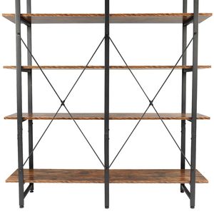 Libreria Industriale Vintage a 5 Ripiani, Scaffale Doppio Largo con Ampia Etagere in Legno e Metallo, Design Pieghevole per Arredamento Casa - Product Image 4