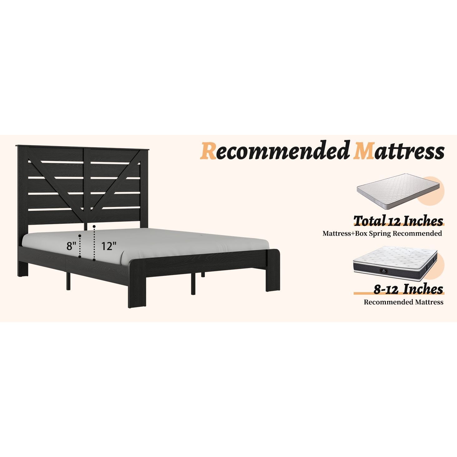 Diahomy Struttura per letto king size, piattaforma in metallo, con testiera in legno, base per materasso, contenitore sottoletto, senza bisogno di