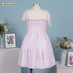 Vestido para niña 4,0 estampado a rayas bordado a mano joyería ODM bebé Smocked 100% algodón Midi vestido al por mayor DR4163 - Product Image 6