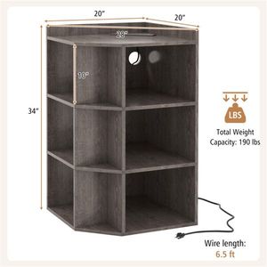 Three-Layer Grey Corner Cabinet with Charging Station for Living Room Decor - Product Image 3