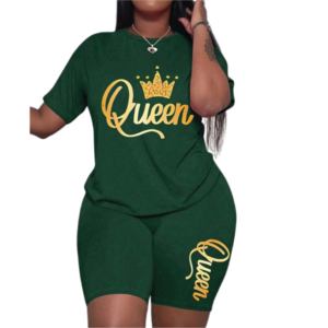 Custom Logo Women's Two-Piece Biker Short <b>Set</b> High-Quality Print Summer Tracksuit OEM Casual Queen Graphic T-Shirt and Shorts - Product Image 1