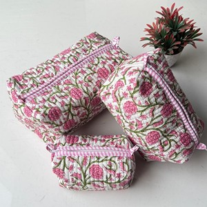 Set de Bolsas de Almacenamiento Multifunción de Algodón Acolchado con Patrón Floral Rosa, Gran Capacidad y Cierre de Solapa para Cosméticos y Artículos de Aseo - Product Image 2