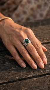 JewelryTownIN Natural Green Onyx Spinner <b>Ring</b> Vintage Wide Band Silver Plated Bohemian Jewelry for Party Occasions - Product Image 3