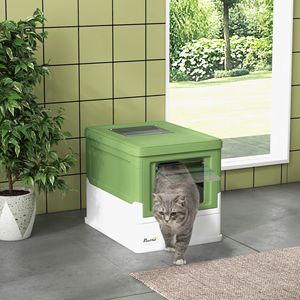 Fully Enclosed <b>Cat</b> Litter <b>Box</b> with Front Entry & Top Exit Yellowish Green Color - Product Image 2