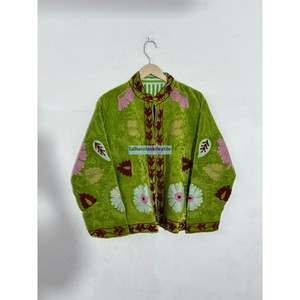 Wholesale Green Velvet Embroidered Blazer <b>Women</b> Mandarin Collar Full Sleeve Inside Cotton Lining <b>Women</b> <b>Coat</b> - Product Image 3