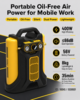 Compresseur d'air portable DC56V 400W sans huile, silencieux, sans fil, léger (8kg), double alimentation pour travaux mobiles - Vente chaude