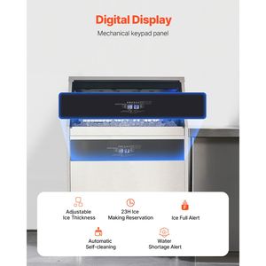 Attrezzatura di Refrigerazione per Cucine Commerciali, Macchina per il Ghiaccio 440lbs/24H, Capacità di Stoccaggio 130lbs, LED, 160 Cubetti di Ghiaccio, 15 Minuti - Product Image 4
