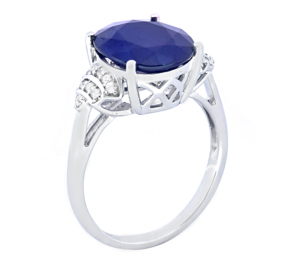 Anillo Ovalado de Plata de Ley 925 de Lujo con Baño de Rodio y Zafiro Azul con Detalles Laterales de Circonita Cúbica para Mujer - Product Image 2