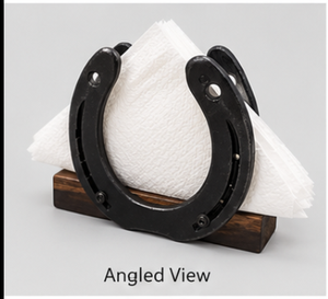 Porte-serviettes en métal noir en forme de fer à cheval avec base en bois, décoration de table rustique de style western pour la maison et les restaurants - Product Image 5