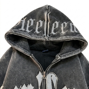 Sudadera con Capucha Estilo Urbano, Lavado Ácido, Estampado de Letras, 100% Algodón, Forro Polar Antipelusas, Premium para Hombre - Product Image 2