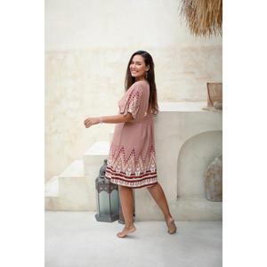 Robe bohème pour femmes, col en V, brodée, coupe ample, manches courtes, décontractée, mini-robe d'été pour la plage - Product Image 4