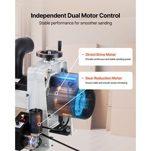 Lijadora de Tambor de Banco de 10 Pulgadas con Motor Dual de 1HP y 1725 RPM, Velocidad Variable, Banda Transportadora, Sistema de Recolección de Polvo de 4 Pulgadas, Maquinaria Variable para Trabajos en Madera - Product Image 4