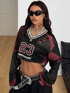 Camiseta Deportiva Corta de Malla para Mujer al por Mayor, Manga Larga con Estampado de Número, Estilo Urbano, Fabricante de Camisetas de Fútbol Americano - Product Image 3