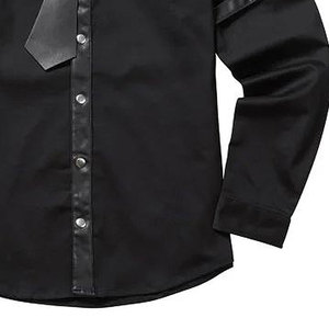 Customized <b>Men's</b> Button-Up Gothic-Punk Shirt with Detachable Leather Tie Patchwork Streetwear Top Sell - Product Image 4