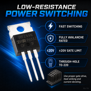 ทรานซิสเตอร์ <span class=keywords><strong>MOSFET</strong></span> กำลังสูงแบบ <span class=keywords><strong>N</strong></span>-<span class=keywords><strong>Channel</strong></span> รุ่น IRFZ44NPBF IRFZ44N IRFZ44 55V 49A ของ FYX Stock สำหรับขับเคลื่อนมอเตอร์ - Product Image 3