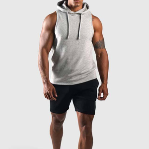 Sweat-shirt à capuche sans manches pour homme, coupe classique, couleur unie, 100 % coton molletonné, brodé, respirant, écologique, séchage rapide - Product Image 1