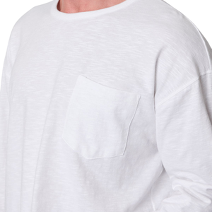 T-shirt à manches longues col rond pour homme avec poche poitrine, coupe ample, uni, décontracté, streetwear, vente en gros, personnalisable, OEM, en jersey de coton - Product Image 3