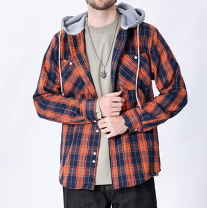 Men's Plaid Hooded Flannel <b>TShirt</b> Long Sleeve Regular Fit Casual Wear with Pattern Woven Fabric - Product Image 1