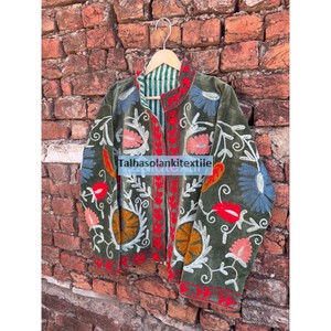 Hand Embroidered Velvet Jacket Floral Pattern Mandarin Collar Full Sleeve <b>Women's</b> <b>Coat</b> Cotton Lining Winter Style - Product Image 4