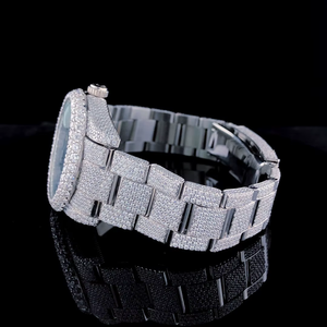 Montre unisexe haut de gamme en acier inoxydable avec mouvement mécanique analogique en verre, design luxueux, or, moissanite VVS, étanche, bracelet en cuir, glacée - Product Image 5