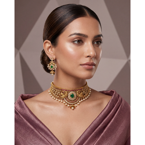 <b>Indian</b> Ethnic Anita Traditional Choker <b>Necklace</b> <b>Set</b>-Gold Plated Steel Bridal Jewelry - Product Image 1