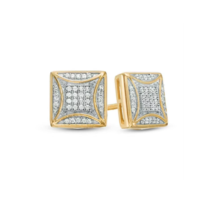 10K Gold Unique Square Shape Screw <b>Back</b> Diamond Stud <b>Earrings</b> | Natural Diamond Cluster Studs | Luxury Fashion Jewelry for Women - Product Image 2