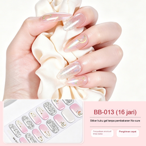 เล็บปลอมทรงอัลมอนด์สีชมพู ลายกลิตเตอร์คลาวด์ 16 นิ้ว ไม่ต้องใช้เจล ติดง่าย - Product Image 5