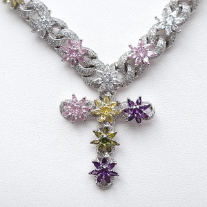 Moissanite Floral <b>Necklace</b> Multicolor Flower Pendant <b>Statement</b> <b>Necklace</b> Sparkling Womens Bridal Wedding Jewelry Gift - Product Image 2