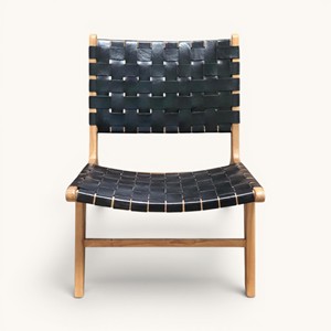 Silla de Madera de Teca Sólida Hecha a Mano de Alta Gama con Respaldo de Cuero Tejido para Vestíbulo de Hotel y Salón de Casa o Villa - Product Image 6
