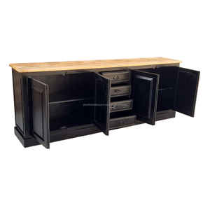 Aparador de madera Industrial de 4 puertas y 4 cajones negro Premium, muebles hechos a mano con estilo para el hogar, Bar, cocina, uso en Hotel - Product Image 6