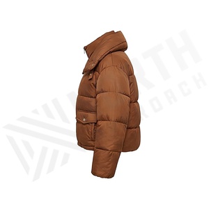 Brown Quilted <b>Winter</b> Jacket Full Sleeve Stand Collar Windproof Thick Polyester Filling Short Length Zipper Closure - Product Image 3