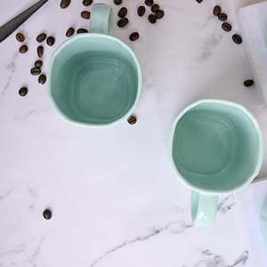 Ensemble de 2 tasses à lait en céramique vert clair uniques, compatibles micro-ondes, en grès, avec plateau, capacité 200 ml/400 ml - Product Image 2