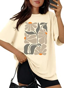 Camiseta de manga corta para mujer, 100% algodón, con estampado gráfico DTF, cuello redondo, camisetas de verano holgadas y cómodas - Product Image 4