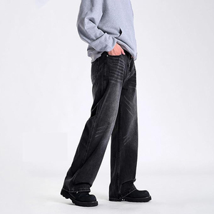 Men Urban Loose Fit Baggy Jeans Wide Leg Washed Denim Casual <b>Hip</b> Hop Streetwear Pants - Product Image 4