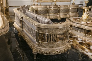 Royal Luxury Solid Teak Wood Upholstered <b>Sofa</b> Set Hand Carved Gold <b>Arabic</b> Majlis 3 Seater Armchairs Center Coffee Table Villa - Product Image 3