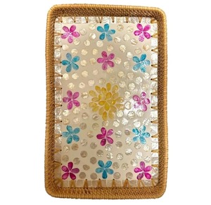 Ensemble de plateaux à collation en rotin naturel artisanal avec incrustation de nacre, plateau de service de luxe haut de gamme et décoration festive pour la maison - Product Image 3