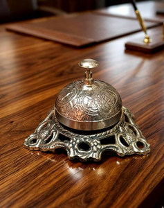 <b>Brass</b> Reception Counter <b>Bell</b> Floral Embossed Decorative Press <b>Bell</b> Vintage Tabletop Service <b>Bell</b> for Hotel Restaurant Office - Product Image 4
