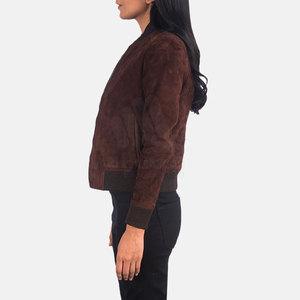 Blouson Bomber en Daim Marron pour Femme, Manches Longues, Fermeture Éclair, Col Montant, Imperméable, Style Automne, Service Personnalisé OEM - Product Image 1