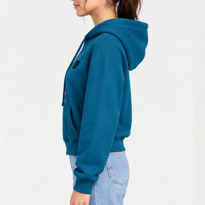 Zee Good <b>Women's</b> Hooded Zip-Up Fleece Sweatshirt Solid <b>Blue</b> Casual Autumn <b>Hoodie</b> With Front Logo Drawstring Pocket - Product Image 4