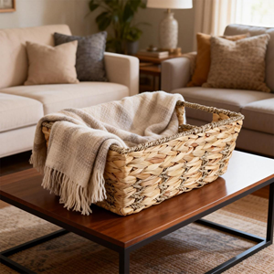 Natural Handwoven Water Hyacinth Storage Basket, Decorative Eco-Friendly Woven Basket for Living Room Decor From Vietnam - Product Image 6